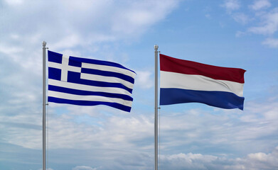Netherlands and Greece flags, country relationship concept