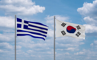 South Korea and Greece flags, country relationship concept