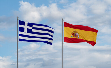 Spain and Greece flags, country relationship concept