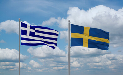 Sweden and Greece flags, country relationship concept