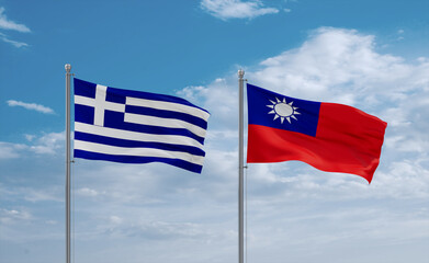 Taiwan and Greece flags, country relationship concept