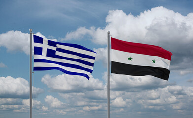 Syrian and Greece flags, country relationship concept