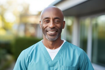 Male nurse. Portrait with selective focus and copy space - obrazy, fototapety, plakaty