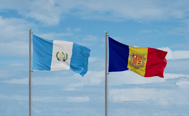 Guatemala and Andorra national flags, country relationship concept