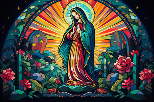 Colorful illustration of the Holly Virgin Mary