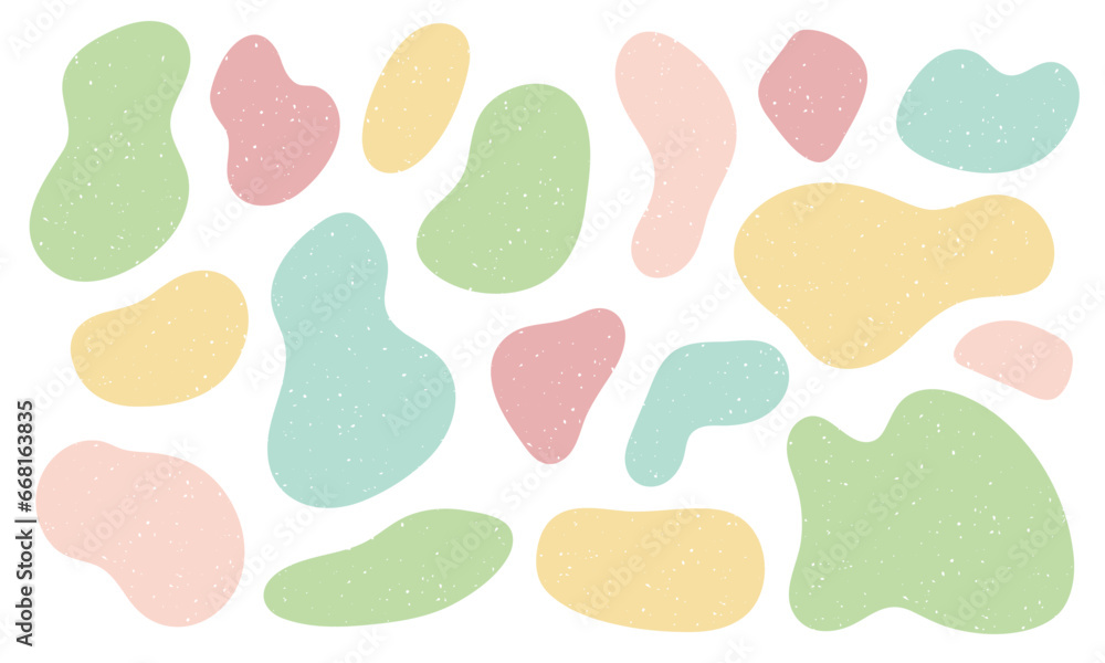 Poster organic abstract shapes collection. trendy colorful blobs set with texture
