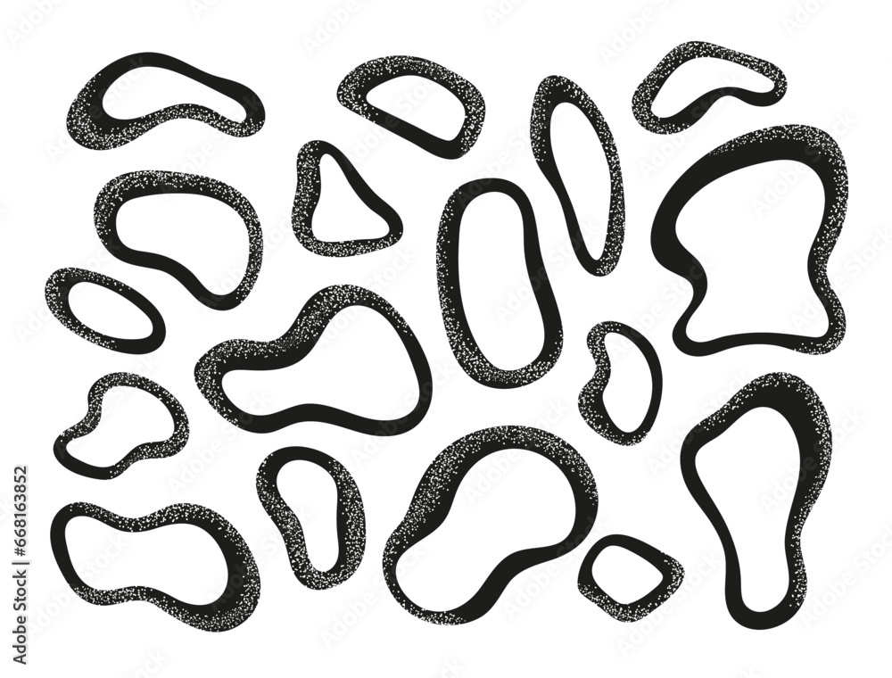 Poster organic abstract shapes collection. trendy black blobs set with texture