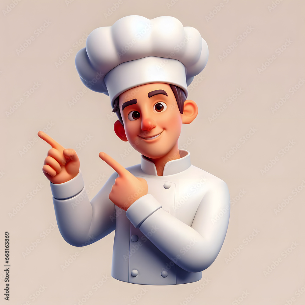Poster there is a cartoon chef pointing to something on the screen generative ai