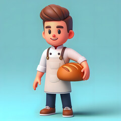 a close up of a cartoon character holding a loaf of bread Generative AI