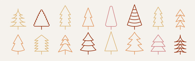 Colorful thin line icons set of christmas tree