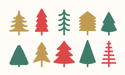 Colorful Christmas tree icon set. Collection of trendy fir tree symbol