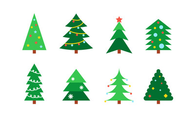 Colorful Christmas tree collection. Fir tree set for holiday cards design