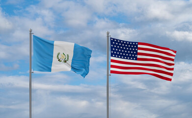 USA and Guatemala flags, country relationship concepts
