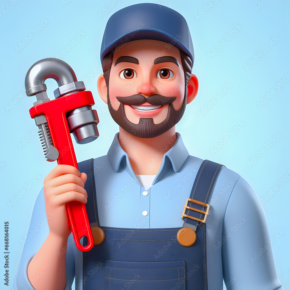 Poster arafed man in overalls holding a pipe wren and a pipe generative ai