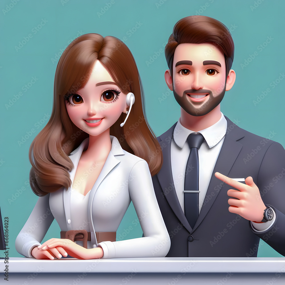 Poster arafed image of a man and woman standing in front of a computer generative ai