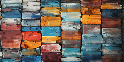 Sfondo. Muro di mattoni colorati. Ai generated.