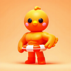 there is a small toy that is standing up with a life preserver Generative AI