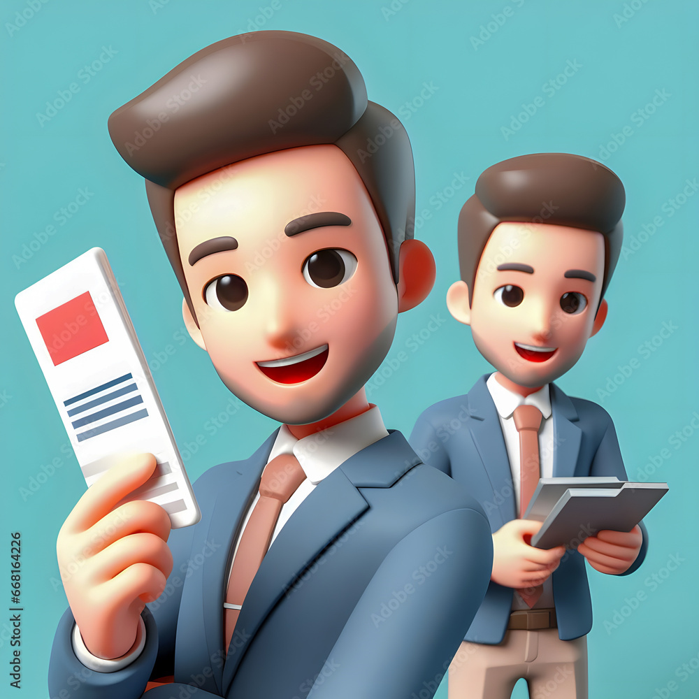 Poster there are two cartoon characters that are holding a tablet generative ai