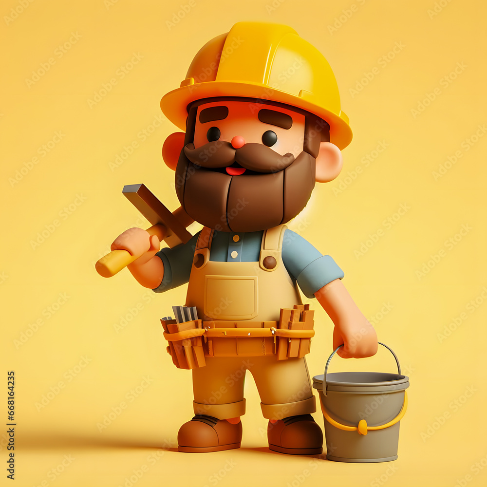 Poster a close up of a toy with a bucket and a hammer generative ai