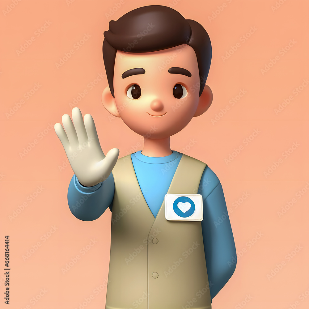 Poster a close up of a cartoon character with a hand up generative ai