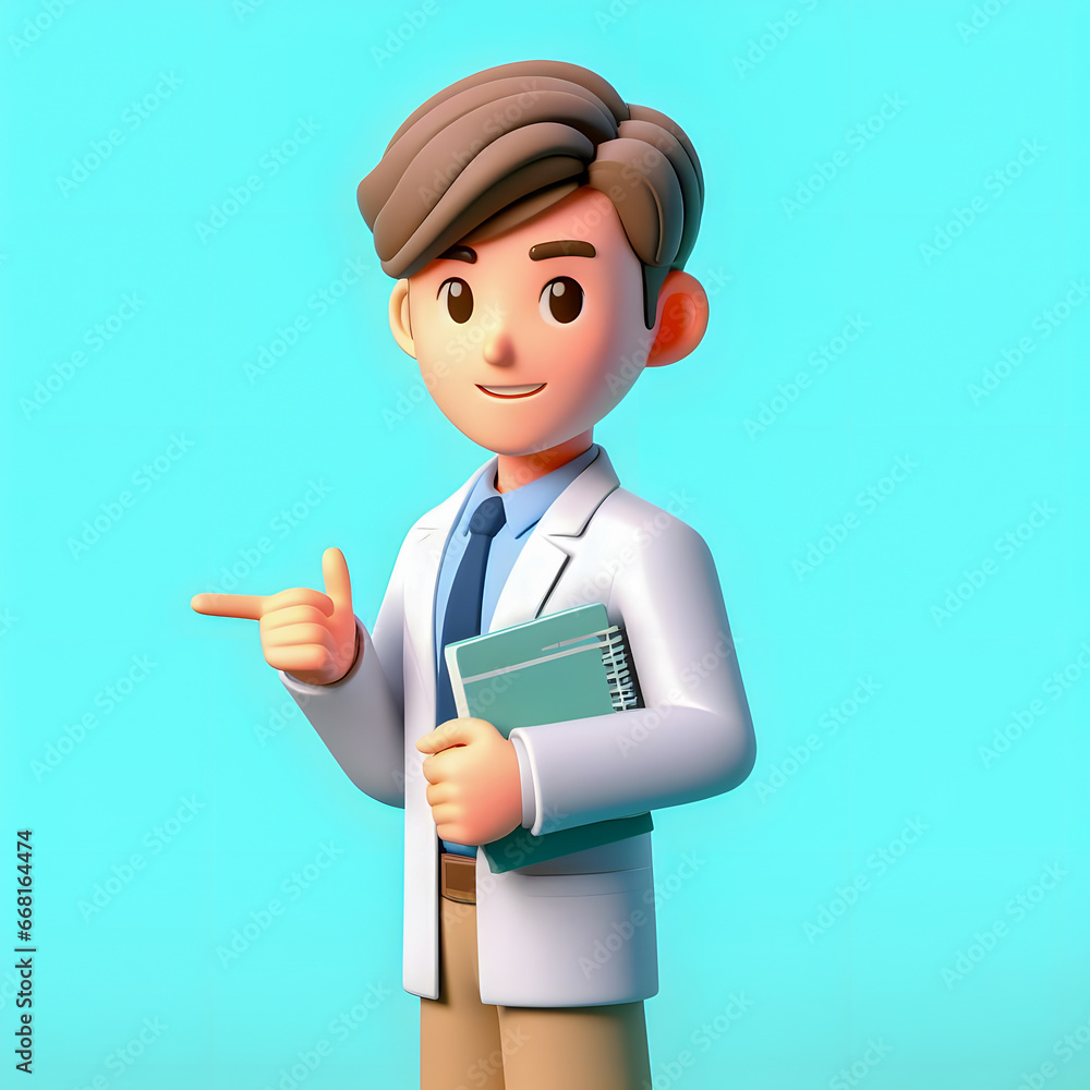 Poster a close up of a cartoon character holding a book and pointing Generative AI