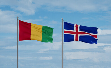 Iceland and Guinea-Conakry, Guinea flags, country relationship concept