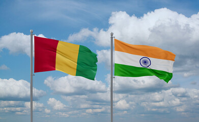 India and Guinea-Conakry, Guinea flags, country relationship concept