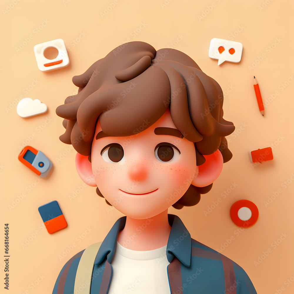 Aufkleber there is a small boy with a backpack and a camera generative ai