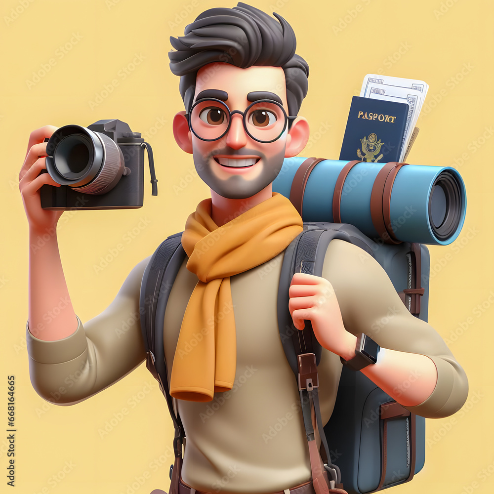 Poster a close up of a cartoon character holding a camera and a camera generative ai