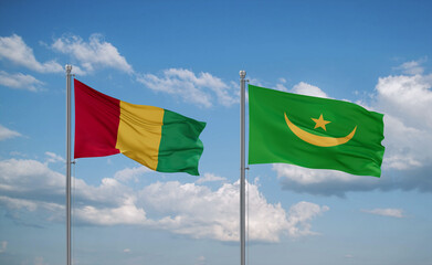 Mauritania and Guinea-Conakry, Guinea flags, country relationship concept