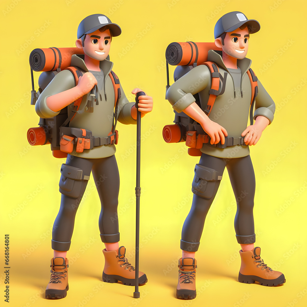 Aufkleber arafed image of a man with a backpack and a pole generative ai