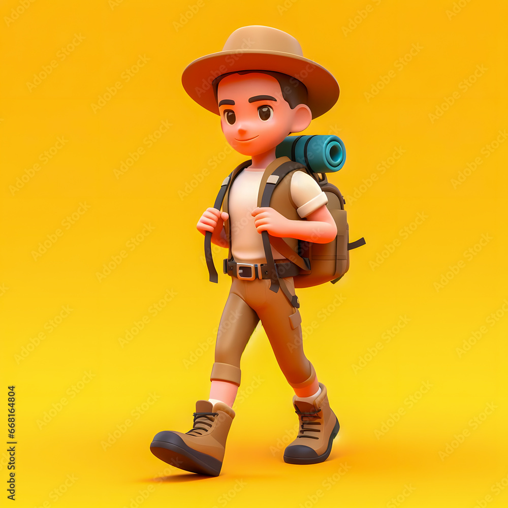 Poster a close up of a cartoon character with a backpack and a camera generative ai