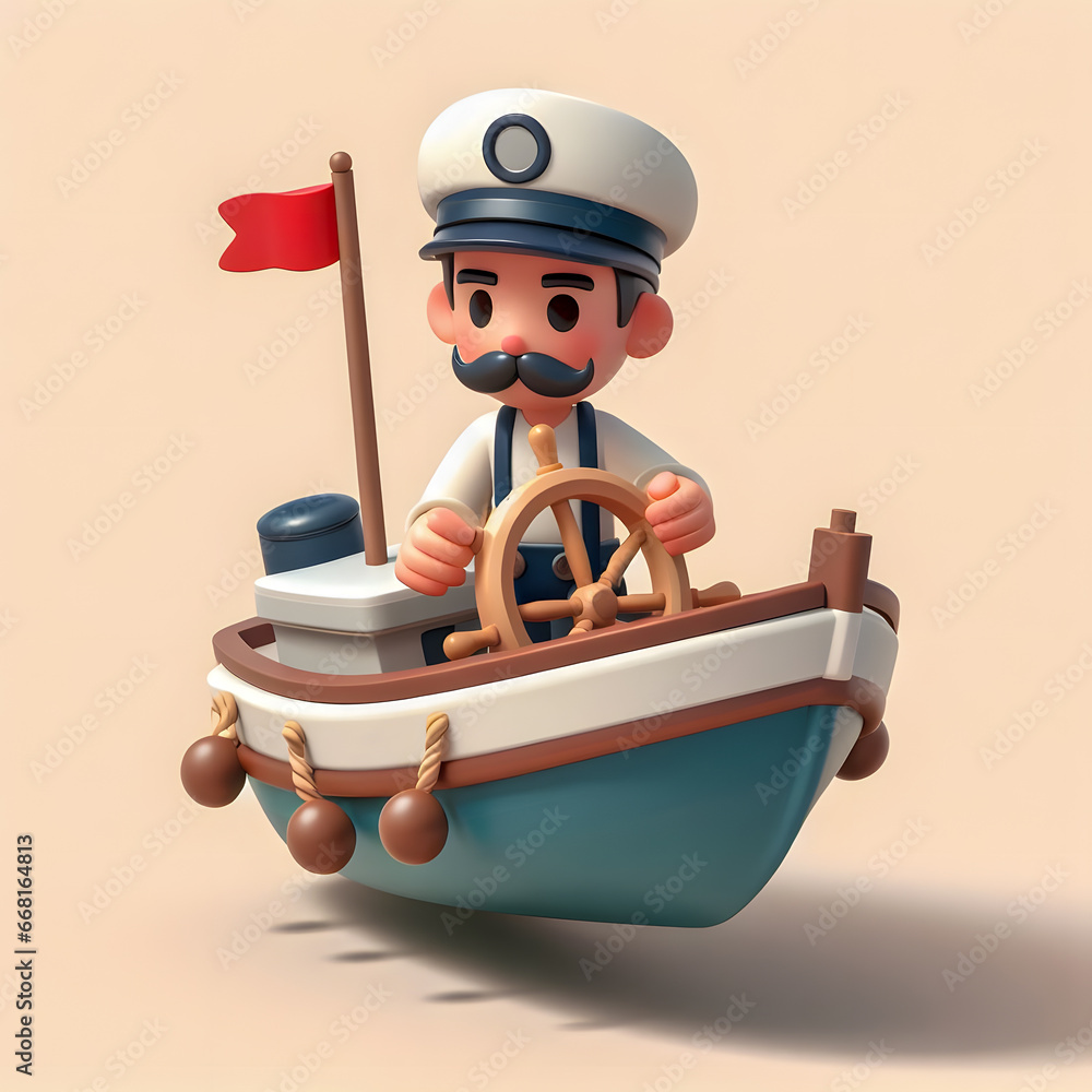 Poster there is a small toy boat with a sailor on it generative ai