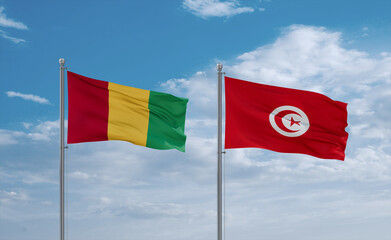 Tunisia and Guinea-Conakry, Guinea flags, country relationship concept