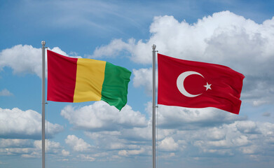Turkey and Guinea-Conakry, Guinea flags, country relationship concept