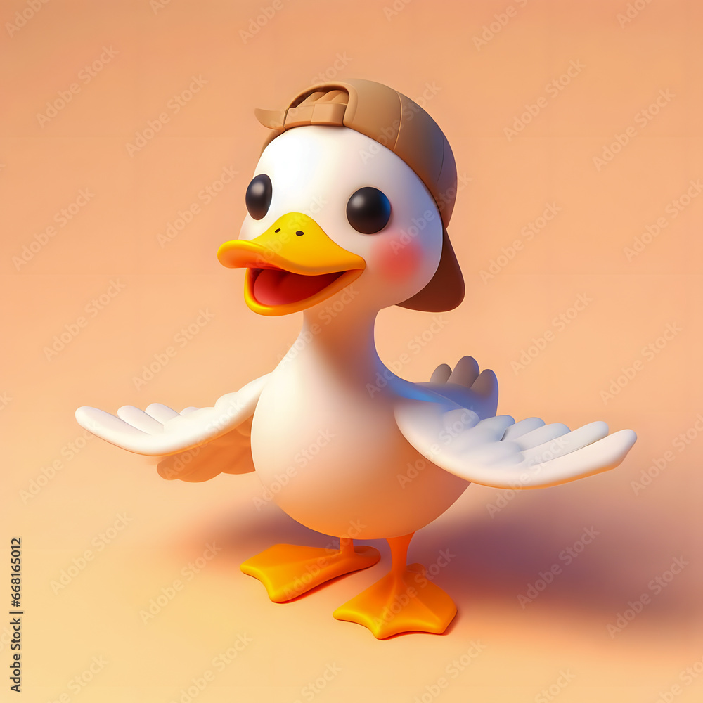 Poster there is a cartoon duck with a hat on and a cap on generative ai