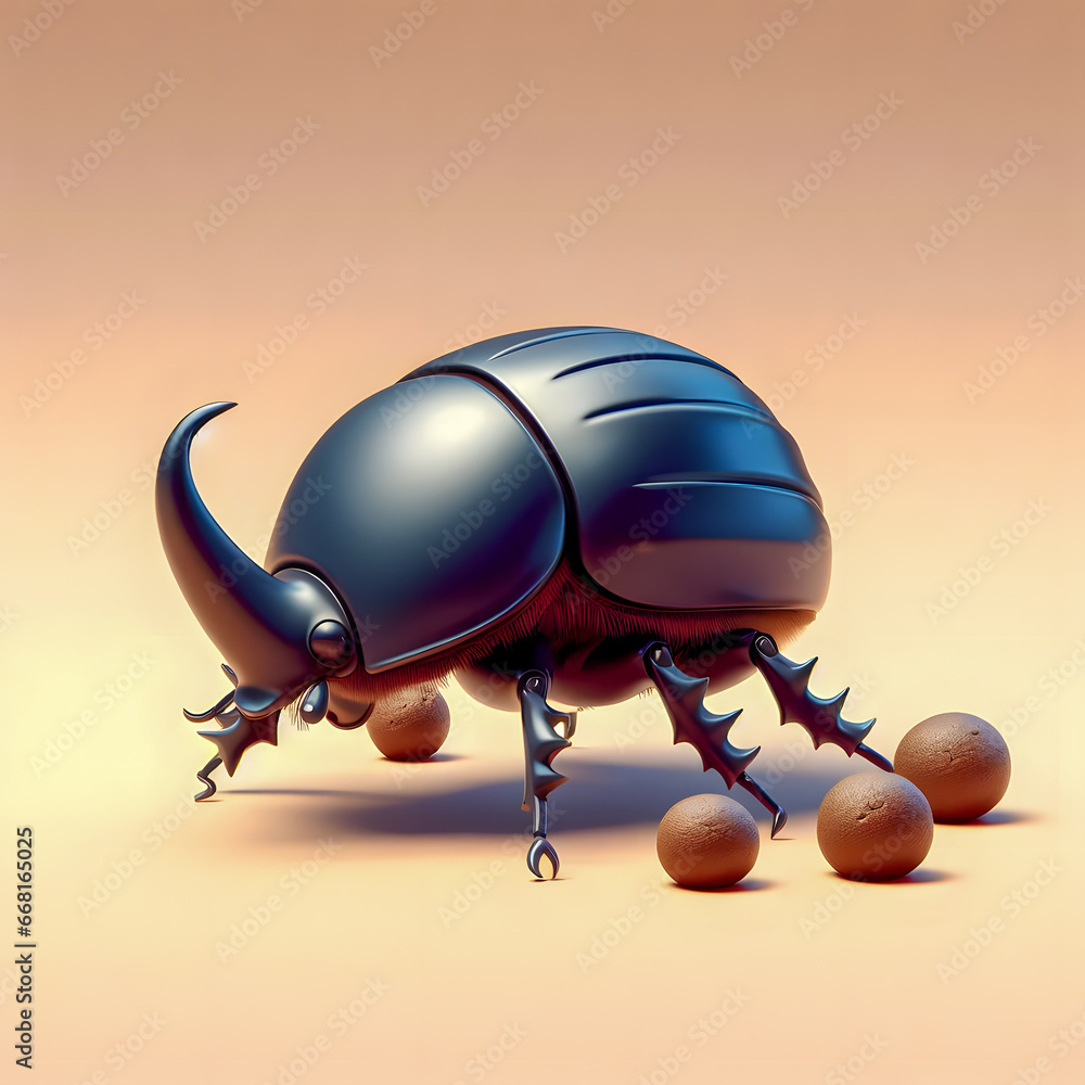 Poster a close up of a beetle with four eggs on a beige background generative ai