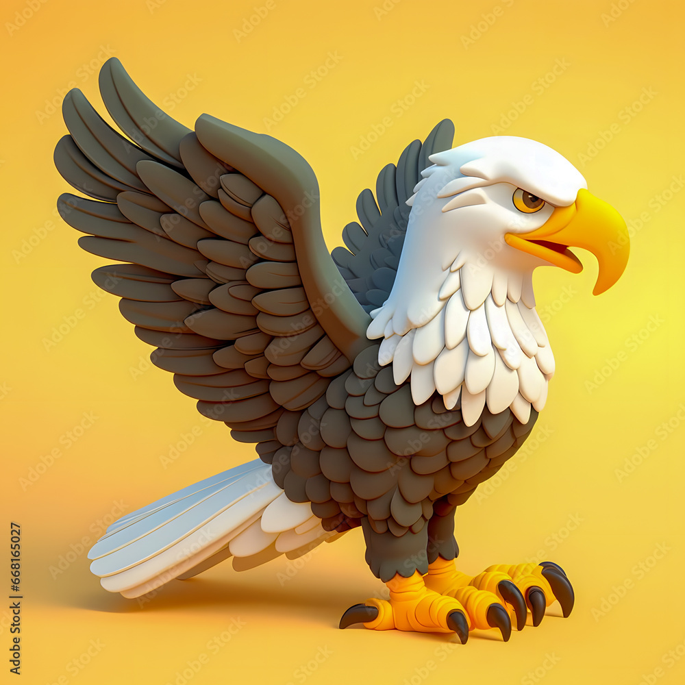 Poster a close up of a toy bird with a yellow background generative ai