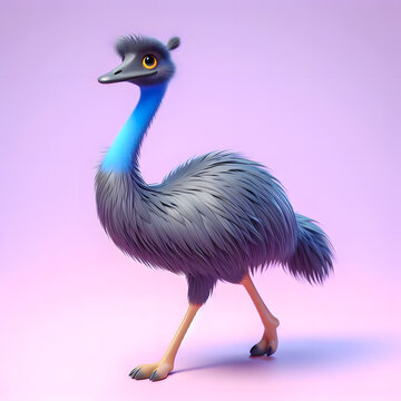 there is a cartoon emu walking on a pink surface Generative AI