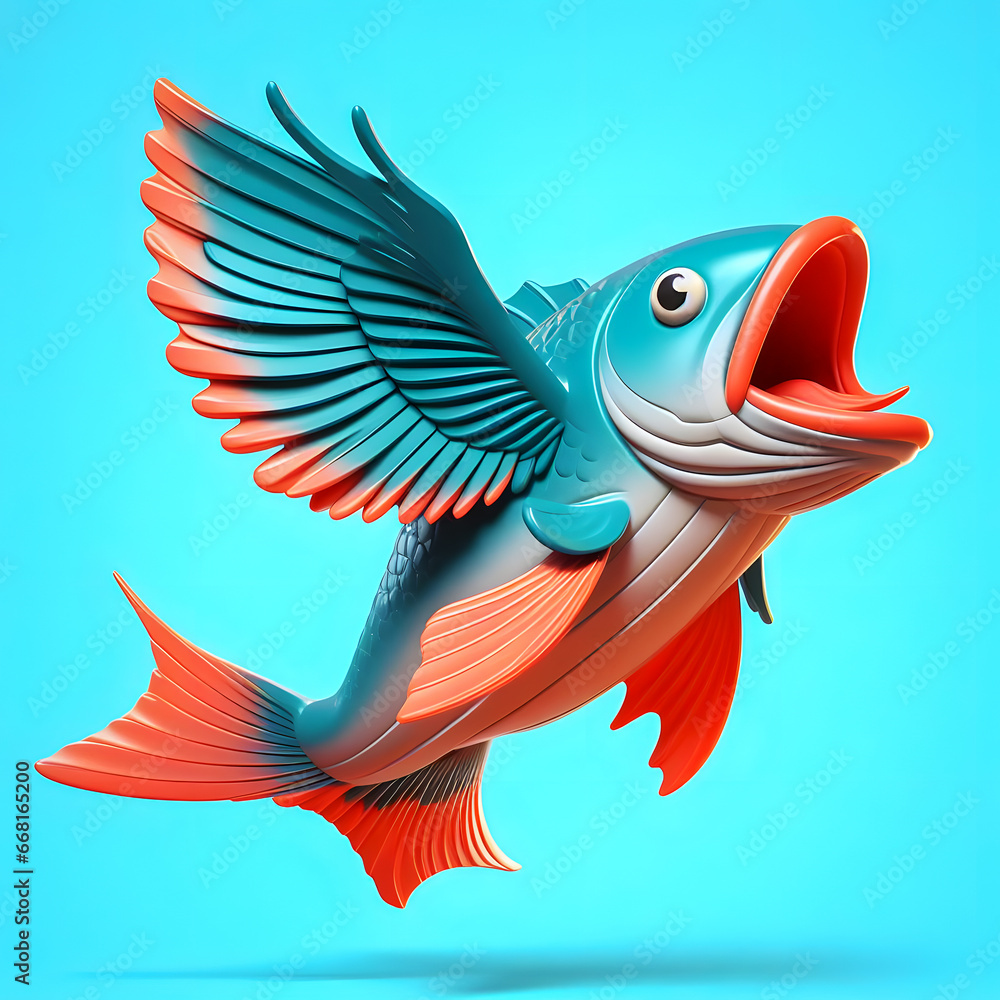 Poster there is a fish with its mouth open and wings spread generative ai