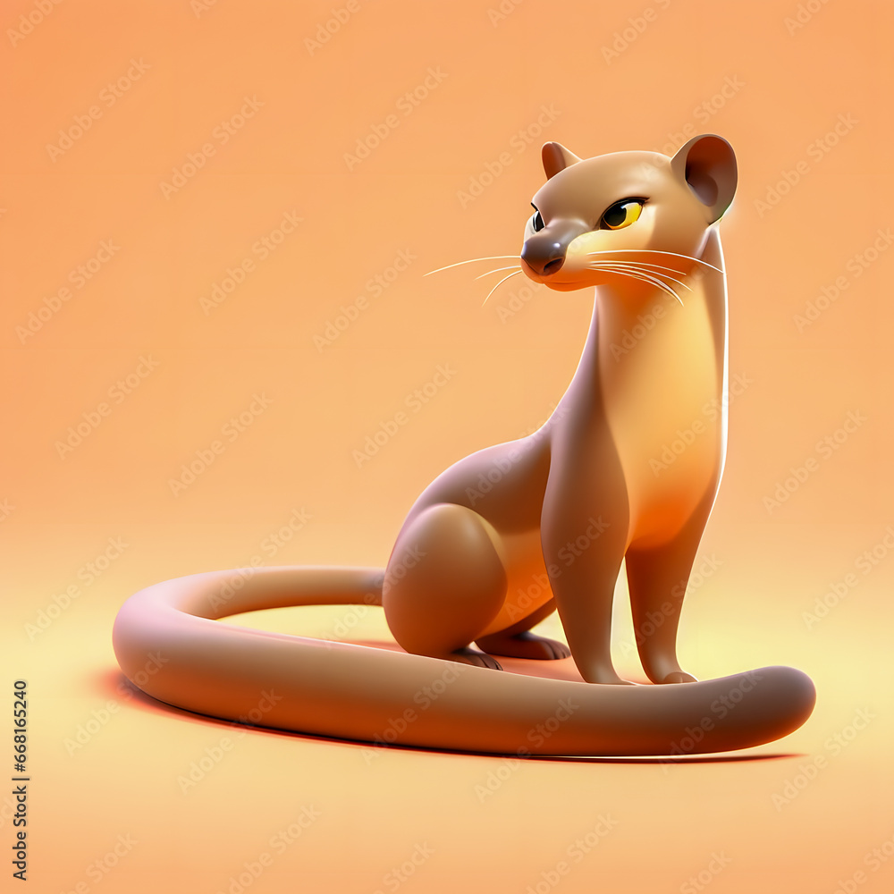 Poster cartoon cat sitting on a curved object in a pink background generative ai
