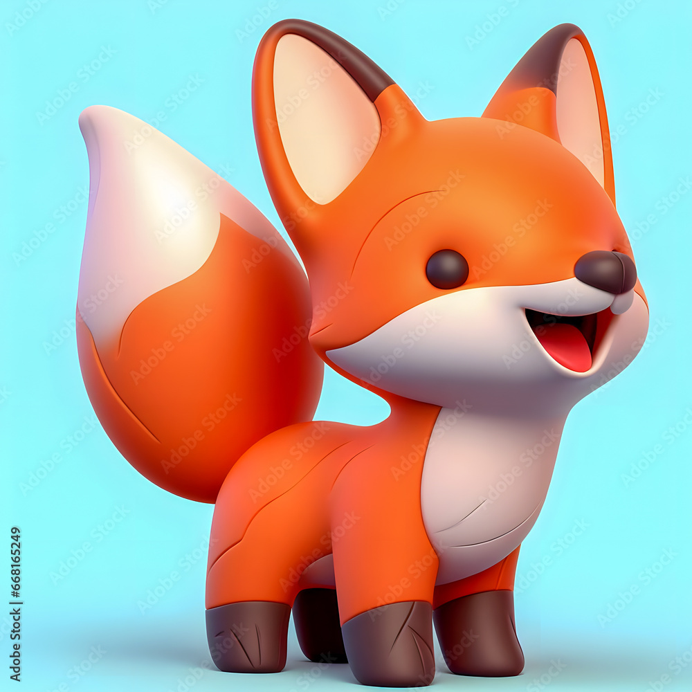 Poster there is a small toy fox that is standing up generative ai