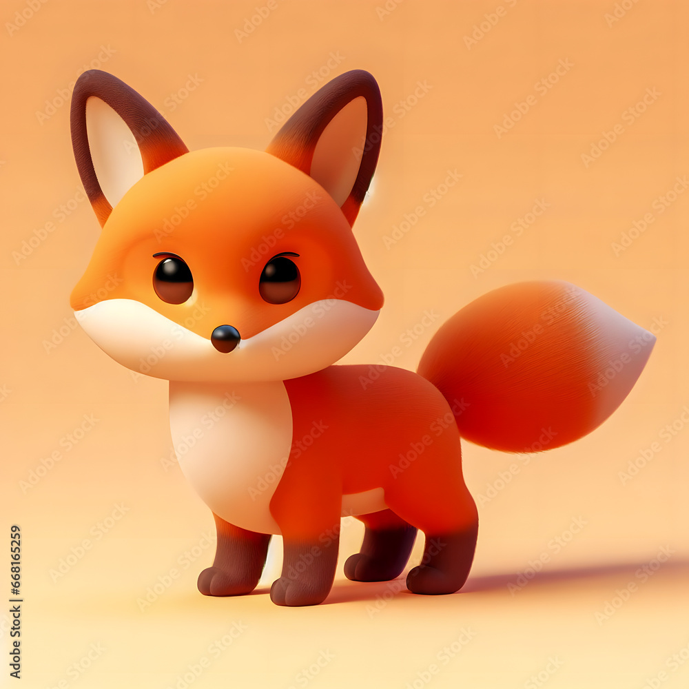 Poster there is a small toy fox that is standing on a table generative ai