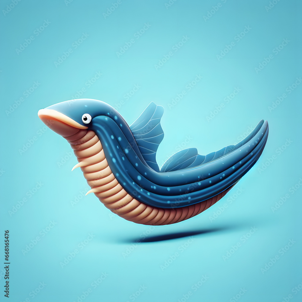 Poster a close up of a fish with a long tail on a blue background generative ai