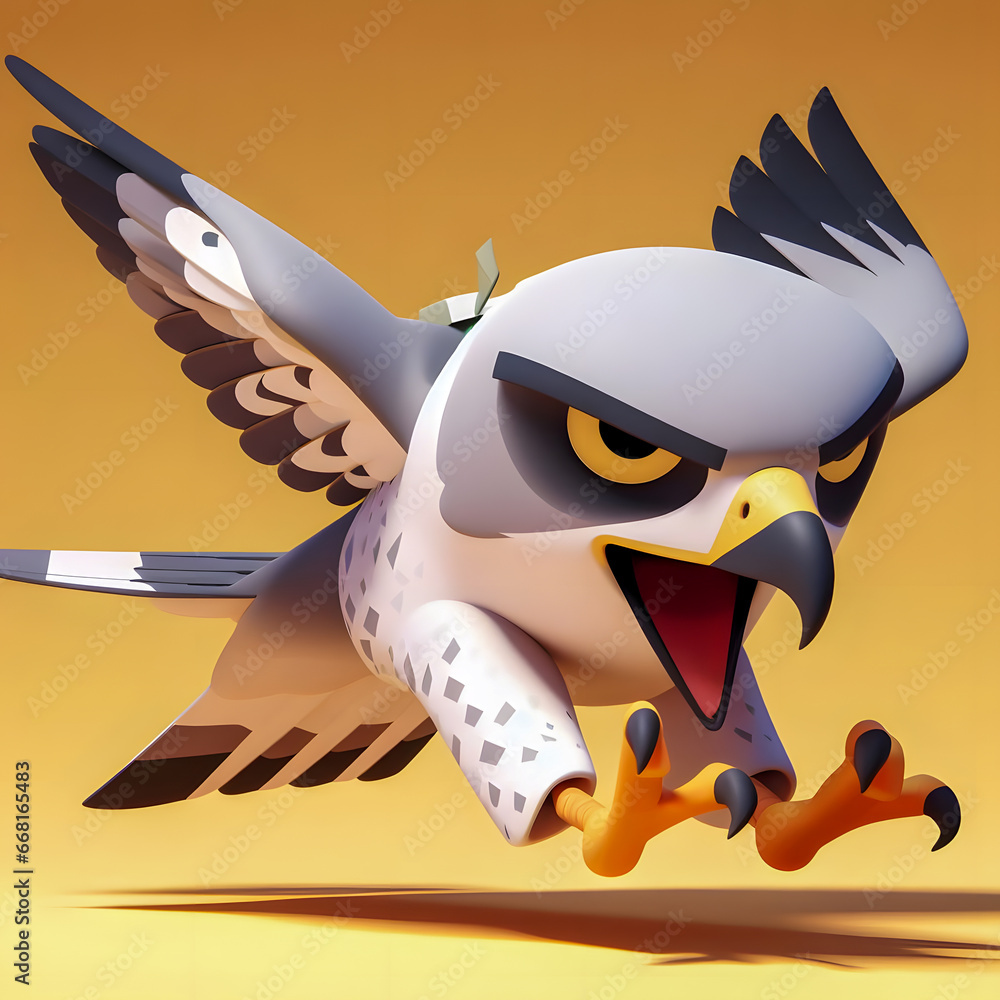 Poster cartoon bird with open beak running with open mouth generative ai