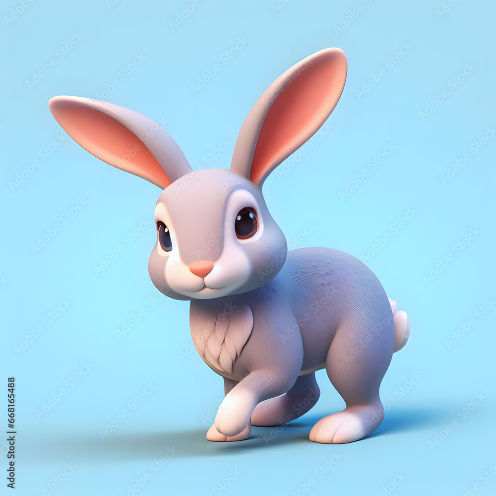 Poster there is a small white rabbit with a pink nose and ears generative ai