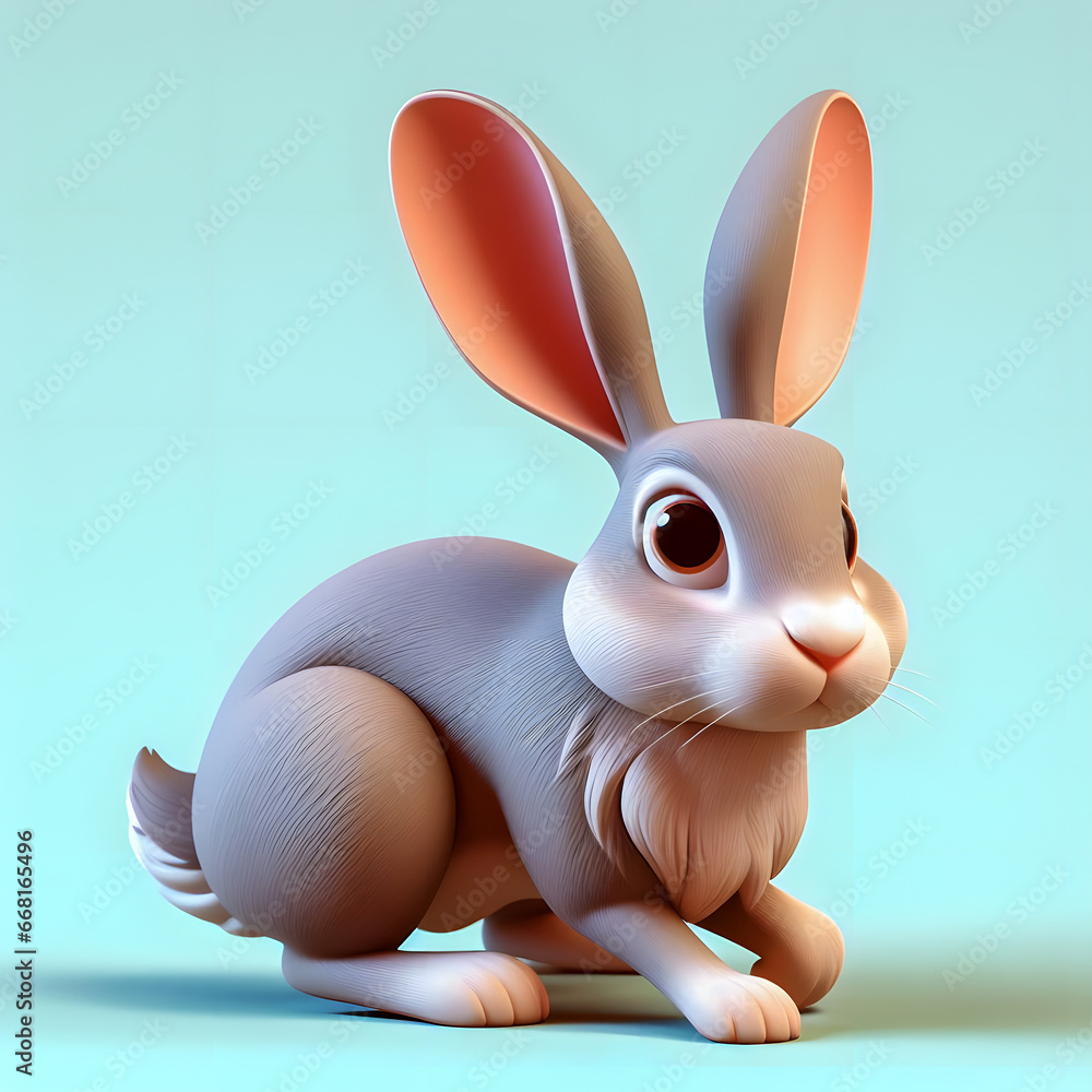 Poster there is a small toy rabbit sitting on a green surface generative ai