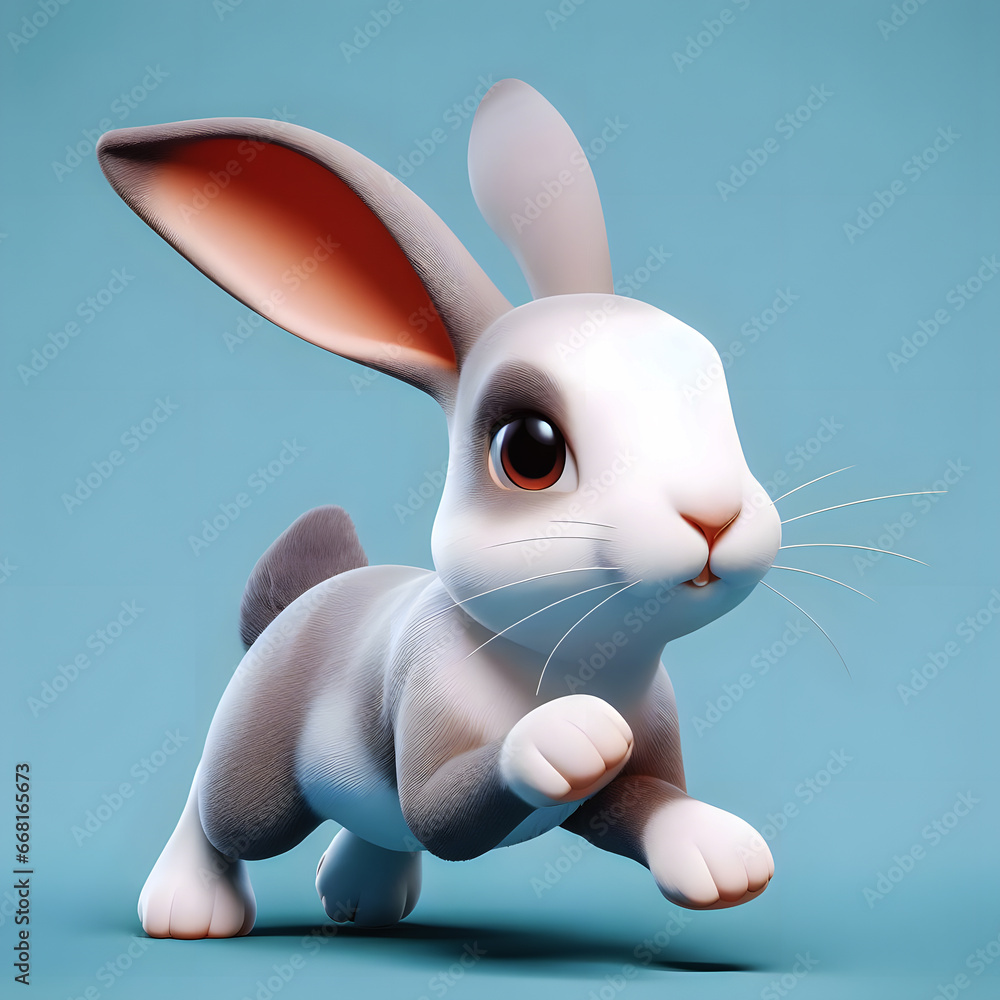 Poster a close up of a white rabbit with a blue background generative ai