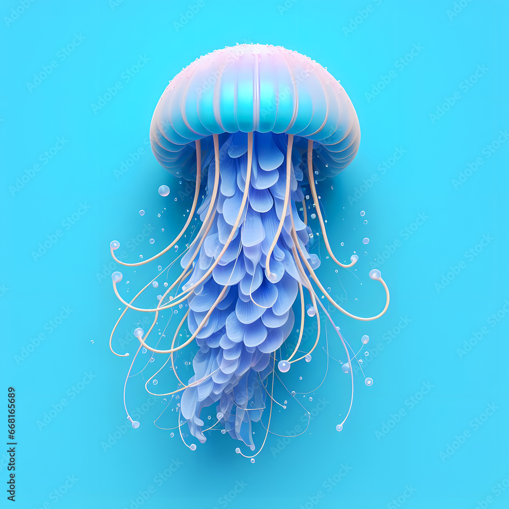Poster there is a jellyfish floating in the water with bubbles generative ai