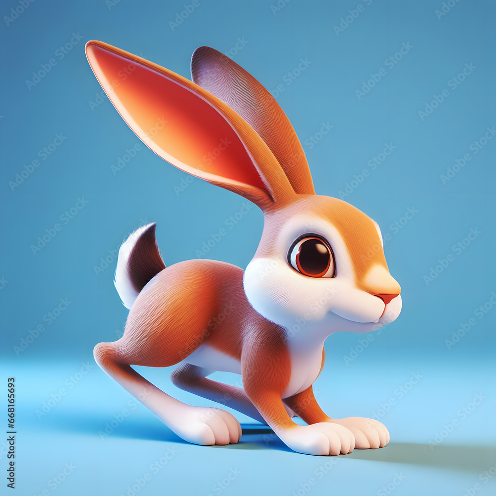 Poster a close up of a small toy rabbit on a blue surface generative ai